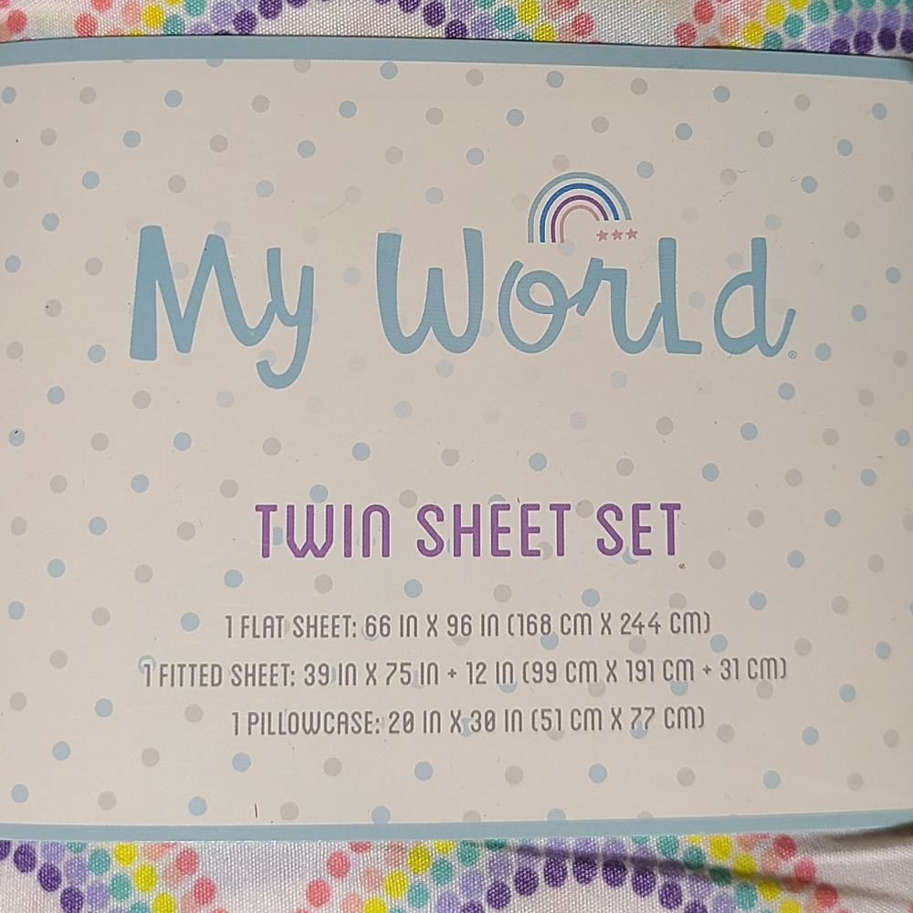 New twin size my world rainbows sheet set